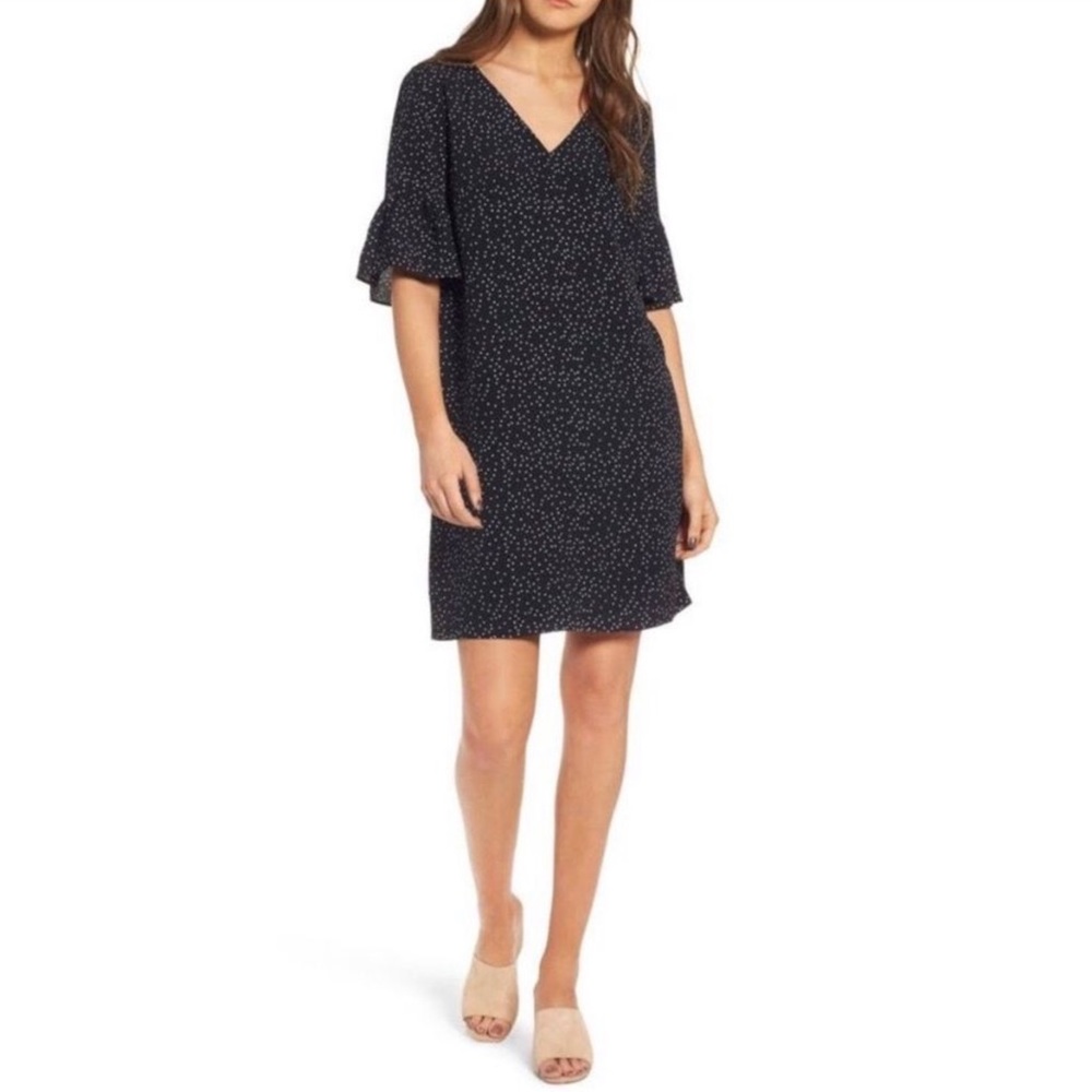 Madewell Black White Dot Flutter Sleeves Dress